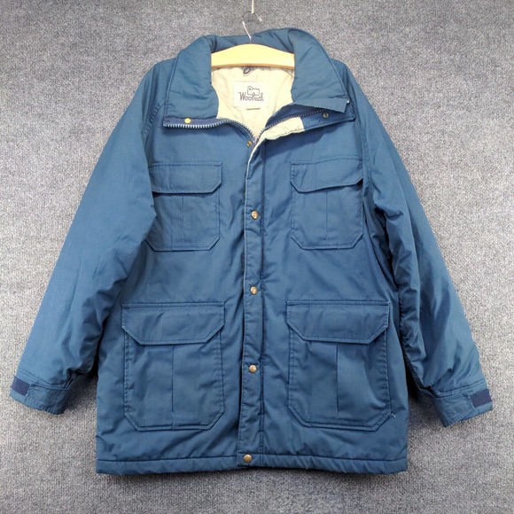 Woolrich Men's Parka Jacket Blue Large Zip Front Long Sleeve Pockets Vintage USA - Picture 2 of 14